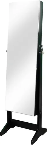 Vista 2 de Prinz Armario organizador de joyas independiente con espejo sin marco de longitud completa, almacenamiento con cerradura, color negro, 60 x 14.3 x