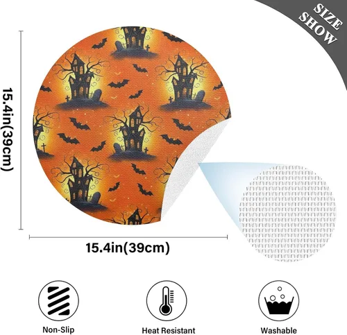 Vista 4 de Spooky Halloween Cartoon Printed Table Placemat, Washable Heat Resistant Placemats for Kitchen one sizex1