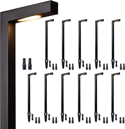 Vista 12 de Gardenreet Luces de camino de paisaje de latón, luces de camino de bajo voltaje de 12 V con cable, luces de jardín al aire libre LED impermeables