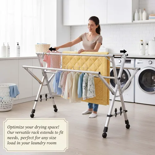 Vista 5 de This Retractable Stainless Steel Clothes Drying Rack, Foldable Laundry Drying Rack, Garment Rack and Clothesline Organizer for Indoor Or Outdoor