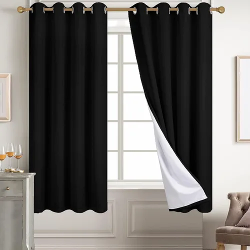 Vista 60 de Diraysid Cortinas 100% opacas de lino beige para dormitorio, con ojales, aislamiento térmico, cortinas de oscurecimiento de habitación
