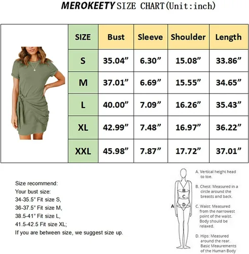 Vista 6 de MEROKEETY - Vestido camisero femenino de manga corta y cuello redondo, corto y entallado, fruncido y con lazo en la cintura