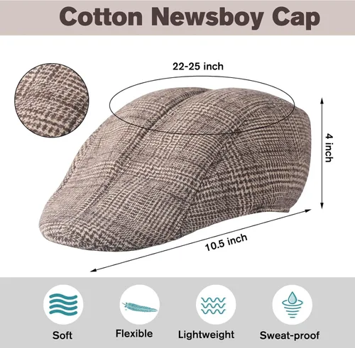 Vista 3 de Newcotte 6 sombreros de periódico para hombre, gorra plana de tweed de espiga clásica, gorra de periódico, sombreros irlandeses para hombres, gorra