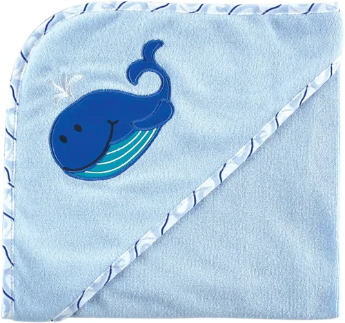 Vista 6 de Luvable Friends Toalla y toallita unisex con capucha para bebé, ballena azul, talla única (paquete de 2)