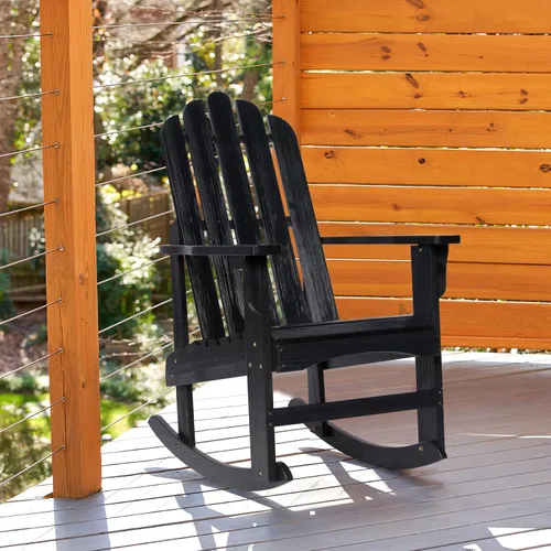 Vista 5 de Shine Company Marina Adirondack - Mecedora de madera para interiores y exteriores, color negro