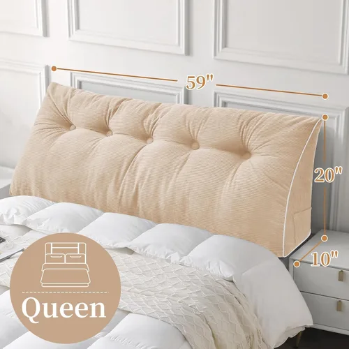 Vista 5 de Sasttie Almohada de Cabecera Queen, Almohada de Cuña de Cabecera para Sentarse en la Cama, Cojín Triangular con Soporte de Respaldo para Leer - Con