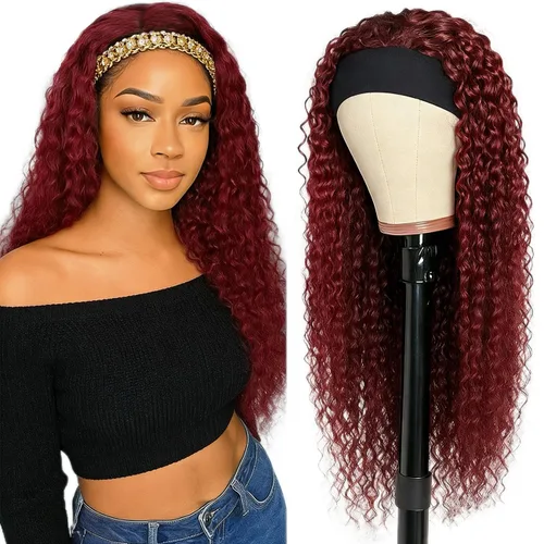 Vista 6 de XSY: Peluca de diadema de cabello humano de onda profunda sin pegamento, sin encaje frontal, peluca de diadema rizada, lista para usar y llevar