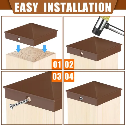 Vista 7 de Paquete de 24 tapas de aluminio para postes de valla de 4 x 4 pulgadas, cubiertas de metal para postes nominales de 4 x 4 pulgadas
