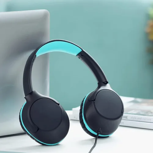 Vista 5 de POWMEE - Auriculares de diadema para niños/adolescentes/escuela con volumen limitado a 94dB, ajustables, estéreo, conector de 3.5mm, cable con Negro