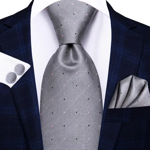 Vista 206 de Hi-Tie Corbata clásica de cachemira para hombre con pañuelo y gemelos a cuadros