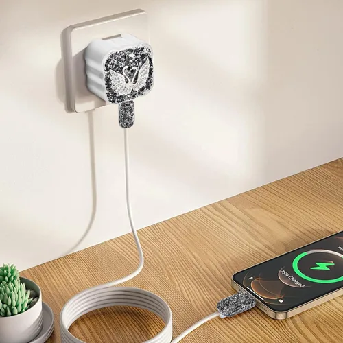 Vista 6 de CameCosy Juego de protectores de cable de carga para Apple Adaptador de corriente dinámico de 40 W, protector de enchufe de cargador con diseño