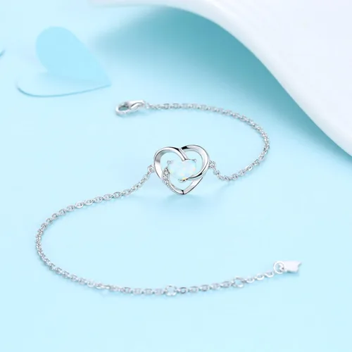 Vista 6 de YZSFMZGE OpalTurquoise Heart Bracelet For Women 925 Sterling Silver Adjustable Bracelets Jewelry Gift for Girls