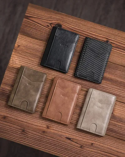 Vista 7 de VULKIT - Cartera de bolsillo frontal con bloqueo RFID minimalista de piel fina para hombres y mujeres