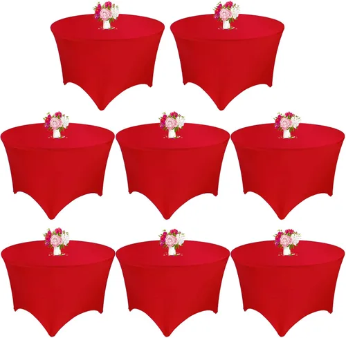 Vista 16 de Paquete de 8 Manteles Redondos de Spandex Beige de 5 Pies 60" Cubierta de Mesa Elástica Redonda Mantel de Mesa Redondo Lavable Resistente a Arrugas