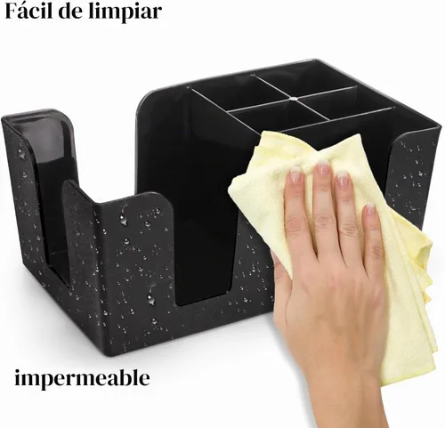 Vista 6 de Tebery Paquete de 3 barras de plástico negro con 6 compartimentos, organizador de barra recargable para servilletas, palillos de dientes, pajitas