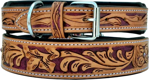 Vista 3 de Affilare Collar de cuero para perro estilo occidental, resistente, manual, ajustable, acolchado, suave para cachorros y perros grandes, 10AB118-XS