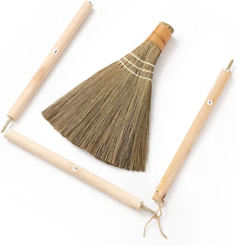 Vista 3 de Escoba barredora hecha a mano – Escoba de paja suave vietnamita para limpieza – Decorativa 9.45 pulgadas de ancho, 52.37 pulgadas de largo