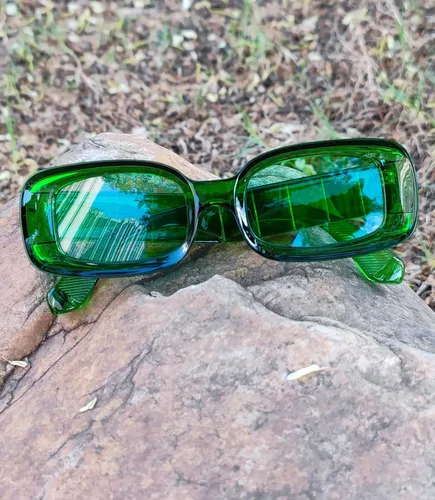 Vista 3 de Mriendao Y2K - Lentes de sol rectangulares de moda para mujeres y hombres, estilo retro de los años 90, color rojo, rosa, verde, montura cuadrada