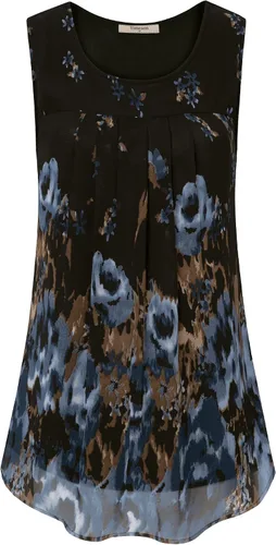Vista 27 de Timeson - Camiseta de gasa sin mangas, blusa tipo túnica informal de doble capa para mujer
