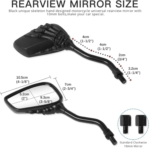 Vista 6 de DREAMIZER Espejos de motocicleta Black Skull para manillar – Espejos laterales retrovisores de 0.315 in y 0.394 in para Shadow Spirit 750 Aero Grom
