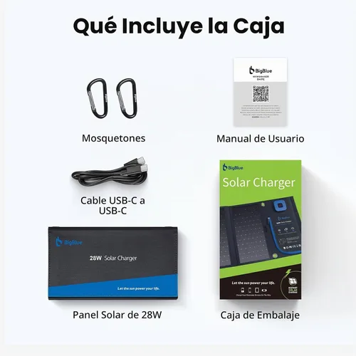 Vista 8 de Cargador solar portátil BigBlue de 28W con amperimetro digital, 25.4% de alta eficiencia, puertos USB-A/USB-C, paneles solares plegables