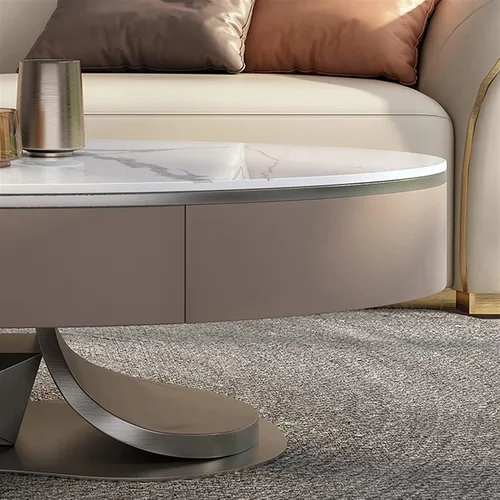 Vista 5 de Mesa de Centro Mesa de centro ovalada de lujo con cajones, mesa anidable de pizarra moderna para sala de estar, mesa de cóctel, estable con marco