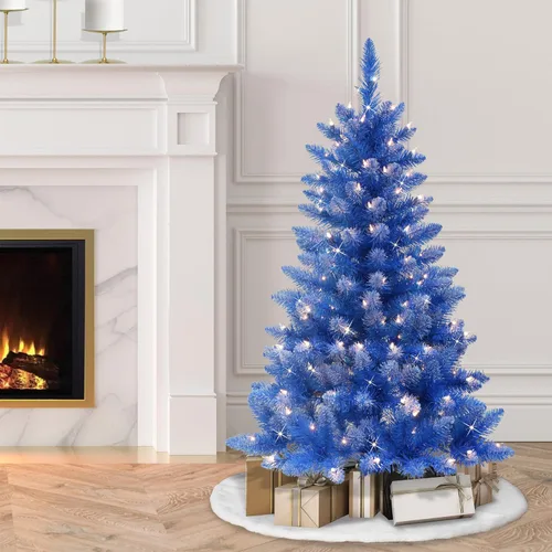 Vista 3 de Puleo International Árbol de Navidad artificial azul de moda preiluminado, verde