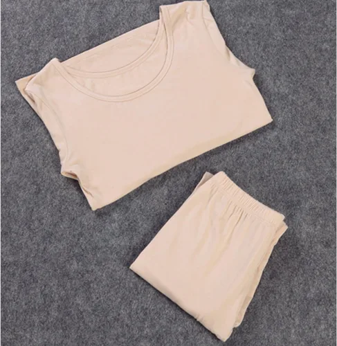 Vista 5 de Liang Rou Conjunto de ropa interior térmica modal ultra fina con cuello redondo para mujer