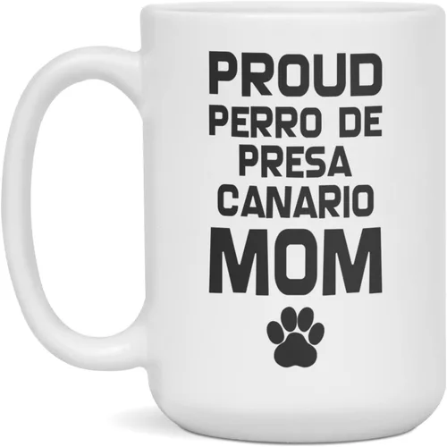 Vista 3 de Proud Perro De Presa Canario Mom, Funny Dog Mom Coffee Mug, 11-Ounce White