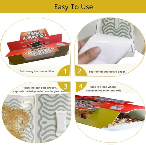 Vista 5 de Tableros adhesivos para cucarachas con cebo de comida natural – Adhesivo extra fuerte, altamente atractivo