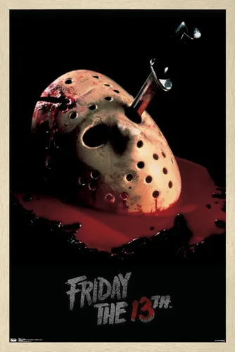 Vista 7 de Trends International Friday The 13th - Póster de pared de máscara sangrante, 14.725 x 22.375 pulgadas, versión enmarcada de madera de granero