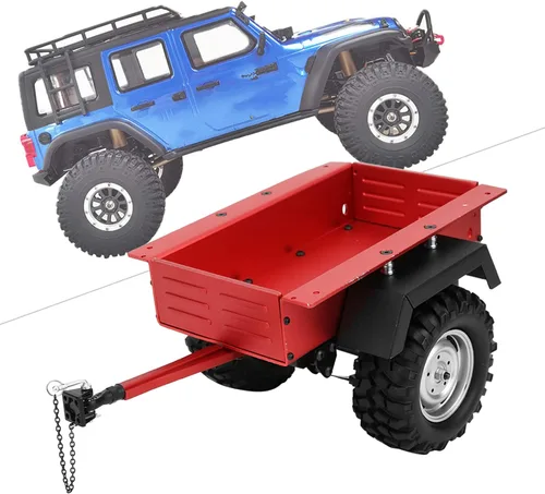 Vista 2 de Escala 1/10 RC Car Hitch Trailer Modelo de aleación de aluminio Juguete para niños Ajuste para RC Car (rojo)