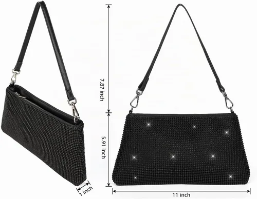 Vista 5 de Bling Evening Clutch Bag for Women Lady Girl Bride Rhinestone Purse Negro