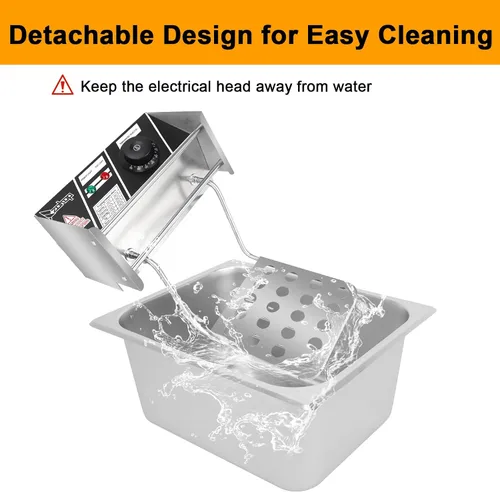 Vista 5 de Freidora comercial con canasta, 6.3QT/6L, desmontable de gran capacidad, de acero inoxidable, freidora de aceite eléctrica con control