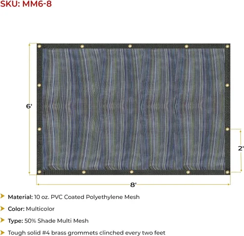 Vista 4 de Mytee Products Lona de malla multicolor de 6 x 8 pies 50% para exteriores con ojales, lonas de malla recubiertas de PVC resistente de 10 onzas