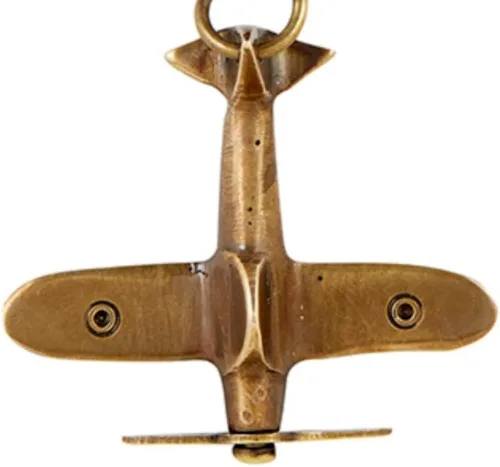 Vista 2 de Momento llavero antiguo avión diseño de avión de moda, 4 pulgadas (L), Tono dorado