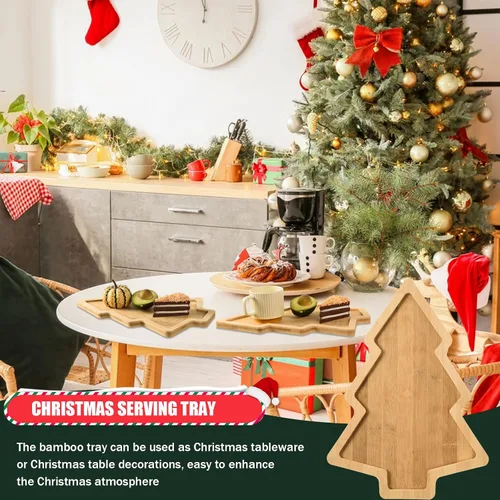 Vista 3 de Bandeja de madera para aperitivos de Navidad con forma de árbol de Navidad, bandeja de servir sushi, bandeja de madera para charcutería, bandeja