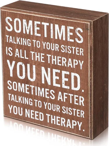 Vista 8 de Jetec Funny Sister Gifts Sometimes Talking to Your Sister Is All the Therapy You Need - Letrero de madera de 5.9 x 5.1 pulgadas, placas divertidas