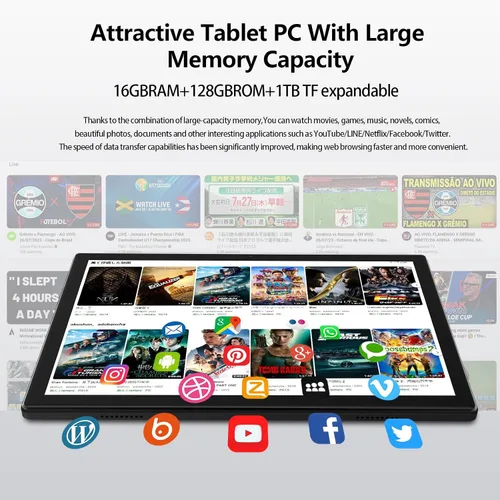 Vista 3 de EITOMIN Tablet Android 2026 Última tableta de 10 pulgadas con teclado, 128 GB ROM 16 GB RAM TF1TB Expand, Octa-Core, 5GWiFi, 1080FHD, Negro