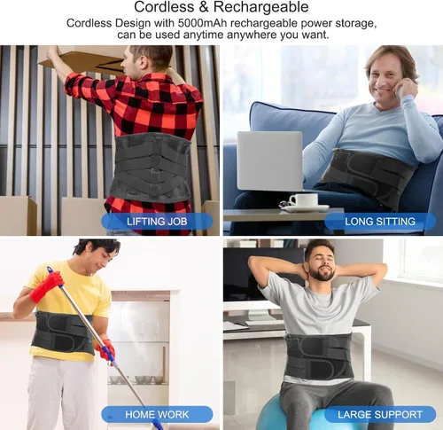 Vista 8 de Soporte térmico para la espalda con masaje, almohadilla térmica recargable para aliviar el dolor de espalda, cinturón de apoyo de espalda ajustable