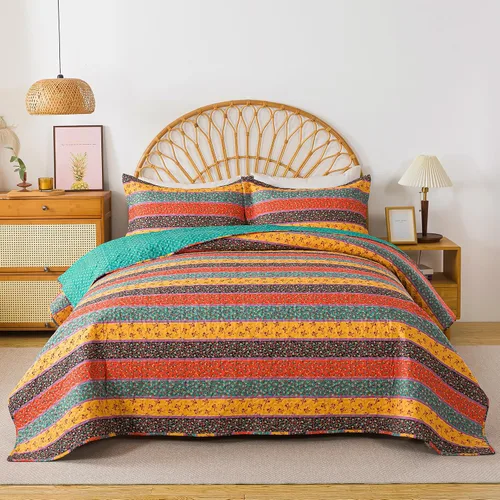 Vista 50 de Juego de cama de dos piezas, tamaño individual, de microfibra, reversible, de retazos, estilo floral, todas las estaciones, patrón de porcelana azul
