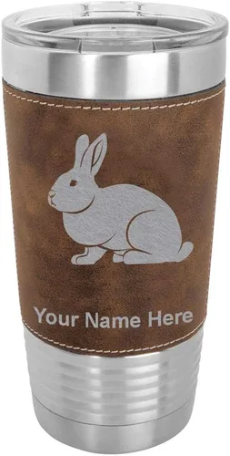 Vista 13 de LaserGram Personalized 20oz Tumbler, Rabbit (Baseball Style) Engraved Gift, Faux Leather Wrap, Vacuum Insulated Stainless Steel, Laser Engraved