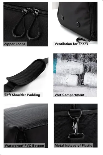 Vista 3 de Fitgriff Bolsa de gimnasio V2 para hombres y mujeres con compartimento para zapatos y artículos húmedos, bolsa de lona para viajes, deportes