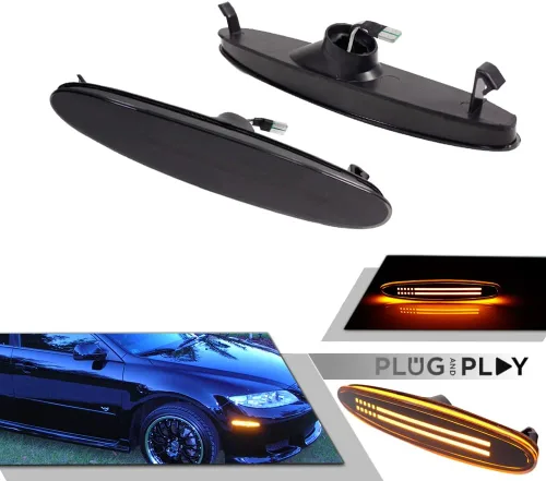 Vista 2 de Lente ahumada ámbar LED delantero marcador lateral luz Fender lámpara compatible con Mazda 6 Mazdaspeed6 GG GY GG1 GY1 Pieza OEM GK2A515E0A