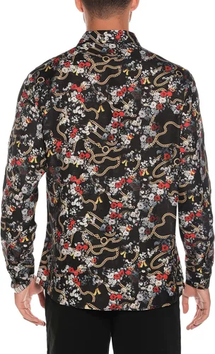 Vista 5 de EISHOPEER Camisas de vestir de lujo para hombre, estampado floral, casual, ajustada, manga larga, con botones