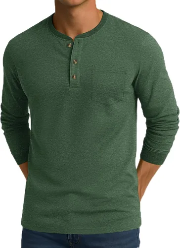 Vista 13 de CRYSULLY Camisa de manga larga para hombre, de algodón, con bolsillo de 3 botones, camisetas casuales elegantes ligeras tipo pullover