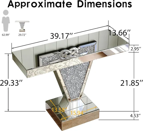 Vista 2 de Henf Mesa consola con espejo plateado de 39.2 pulgadas con base