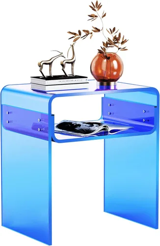 Vista 18 de Mesa auxiliar de acrílico transparente de 2 niveles Mesa de noche para sala de estar, dormitorio, decoración del hogar (Negro)