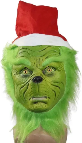 Vista 8 de La Máscara de Cosplay de Navidad, Máscara de Látex para Adulto de Navidad, Máscara de Cosplay Verde