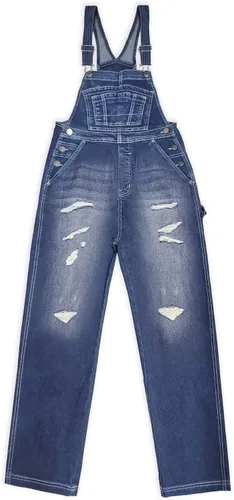 Vista 2 de Hybrid & Company Overol de mezclilla ajustable destruido casual para mujer, overol elástico